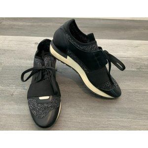 Balenciaga Black & Silver Glitter Race Runner Sneakers, Size 7 (US) 37 (IT)